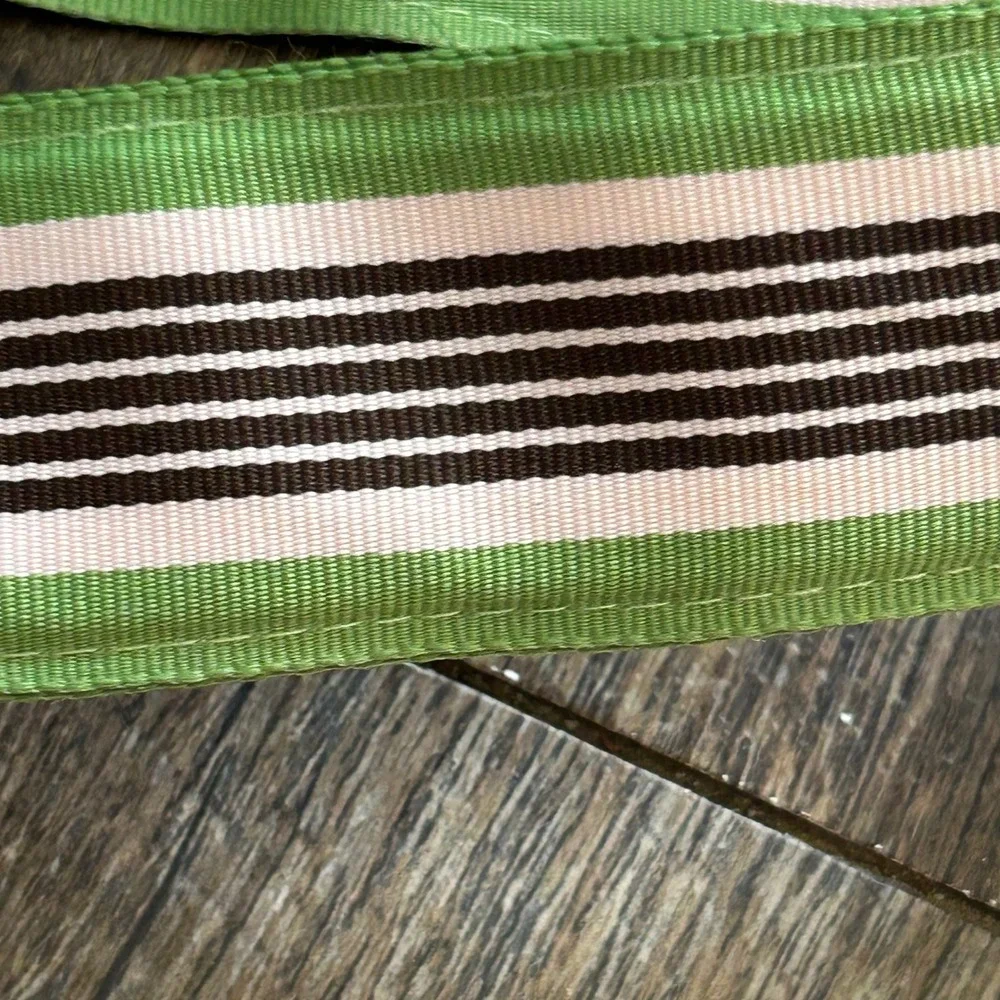 J. Crew Pink/ Green Striped Grosgrain‎ Ribbon D-Ring Belt M/L  Brass Hardware